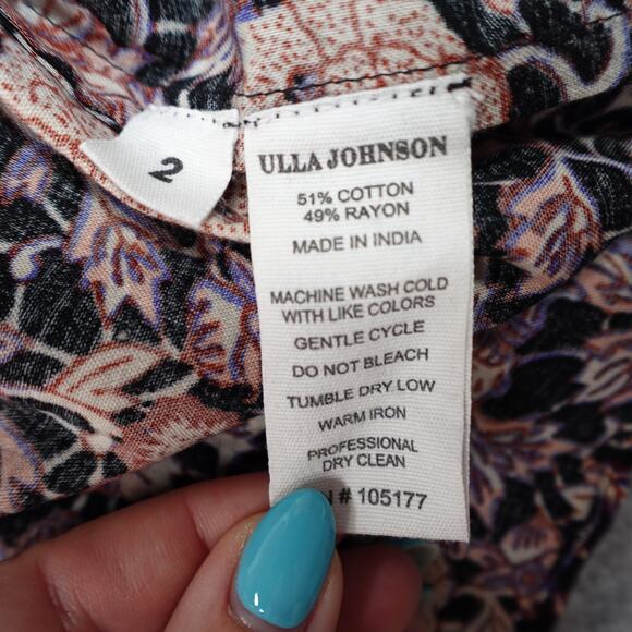 Ulla Johnson Top Womens 2 Evie Blouse Midnight Floral Puff Sleeve V-Neck - Picture 7 of 12